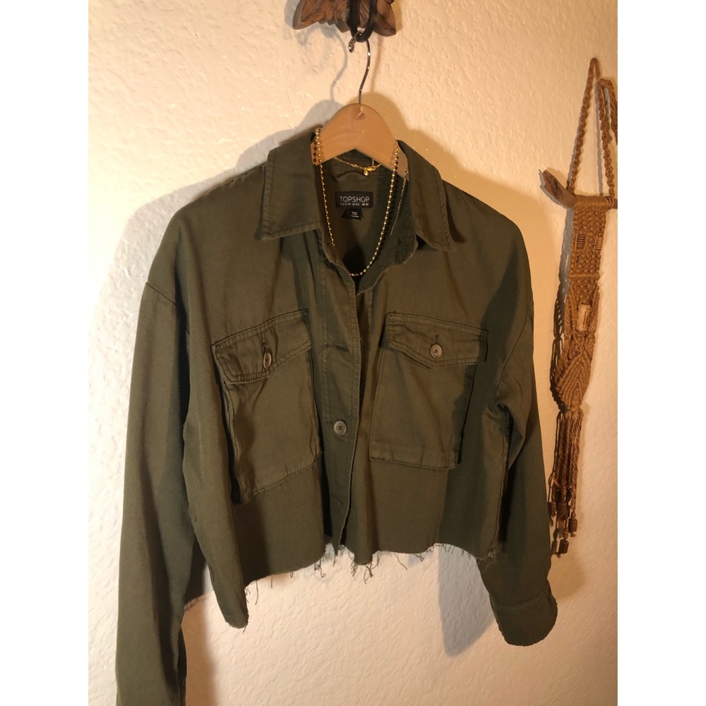 Topshop Cropped Army Green Shirt
